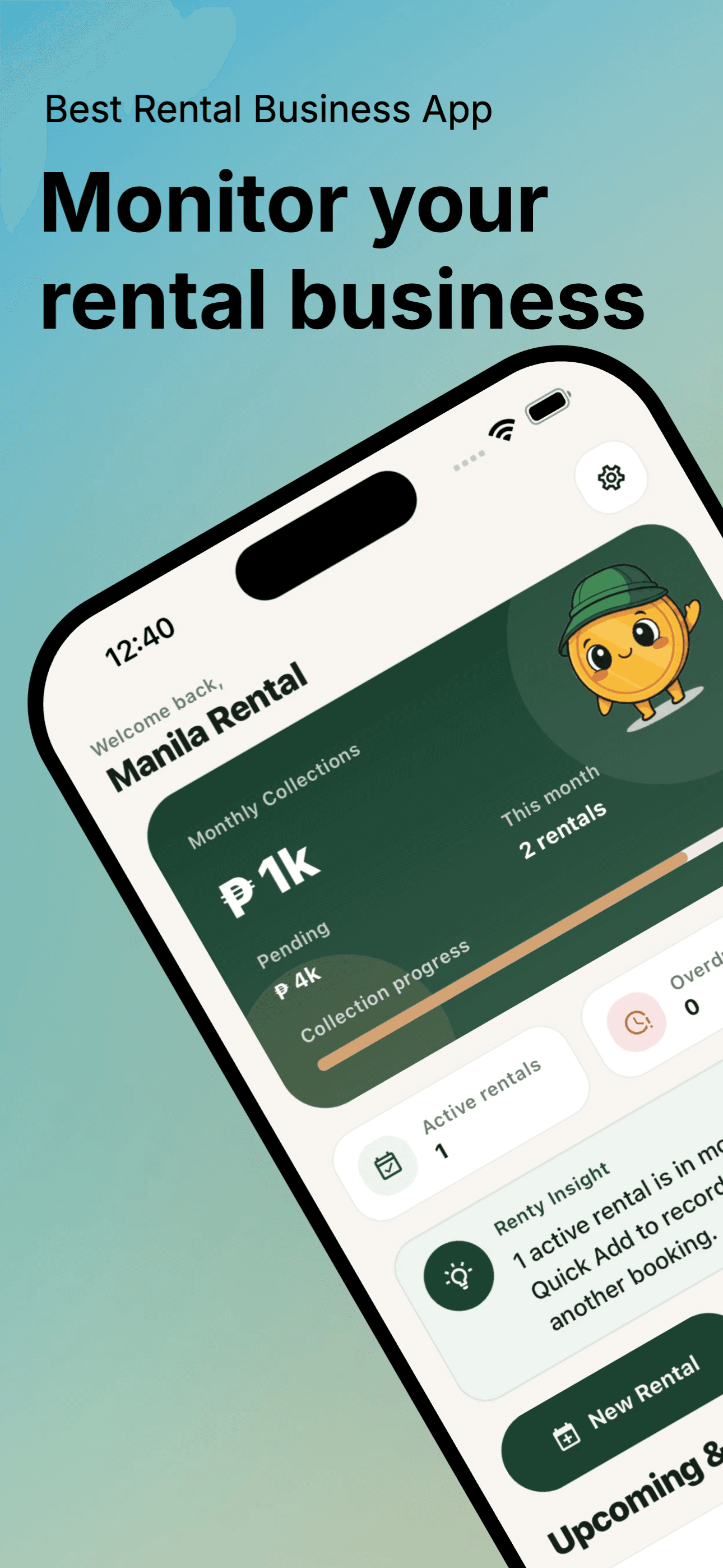 Renty dashboard with monthly collections and rental insights
