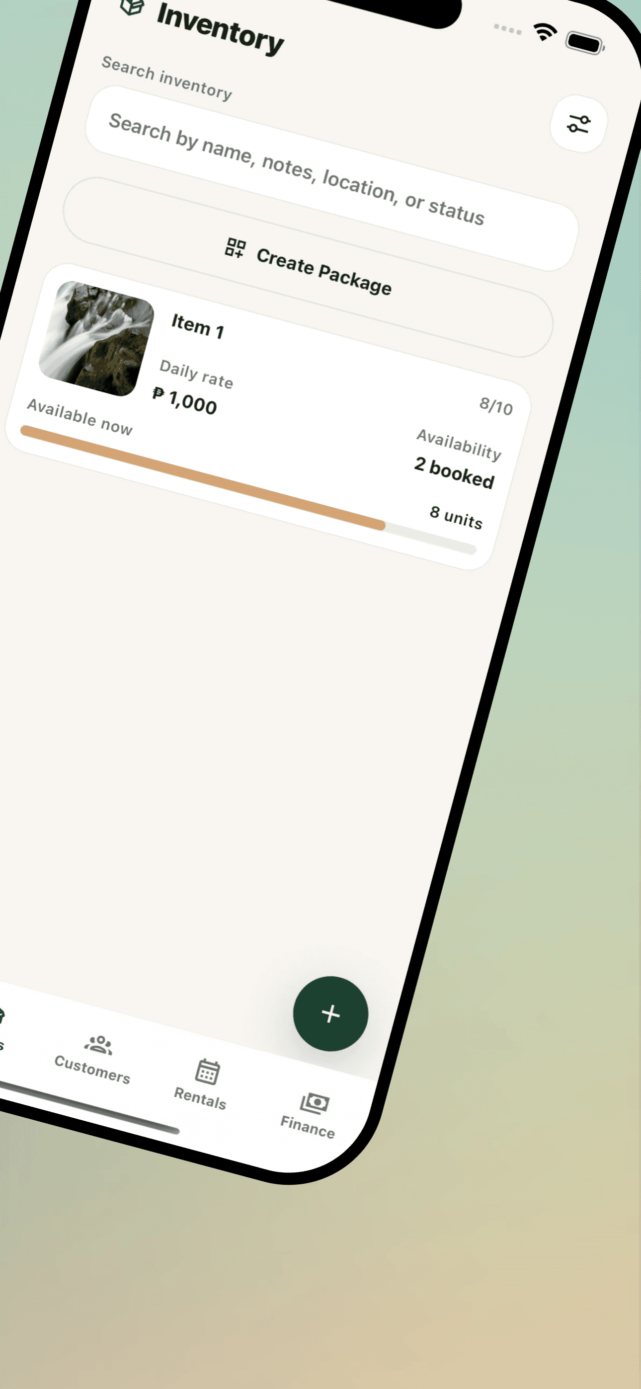 Inventory screen with stock tracking and daily rates