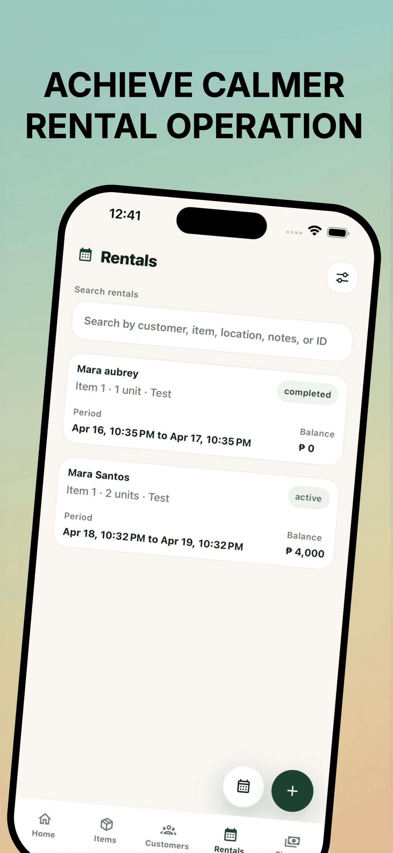 Rentals list with active and completed bookings