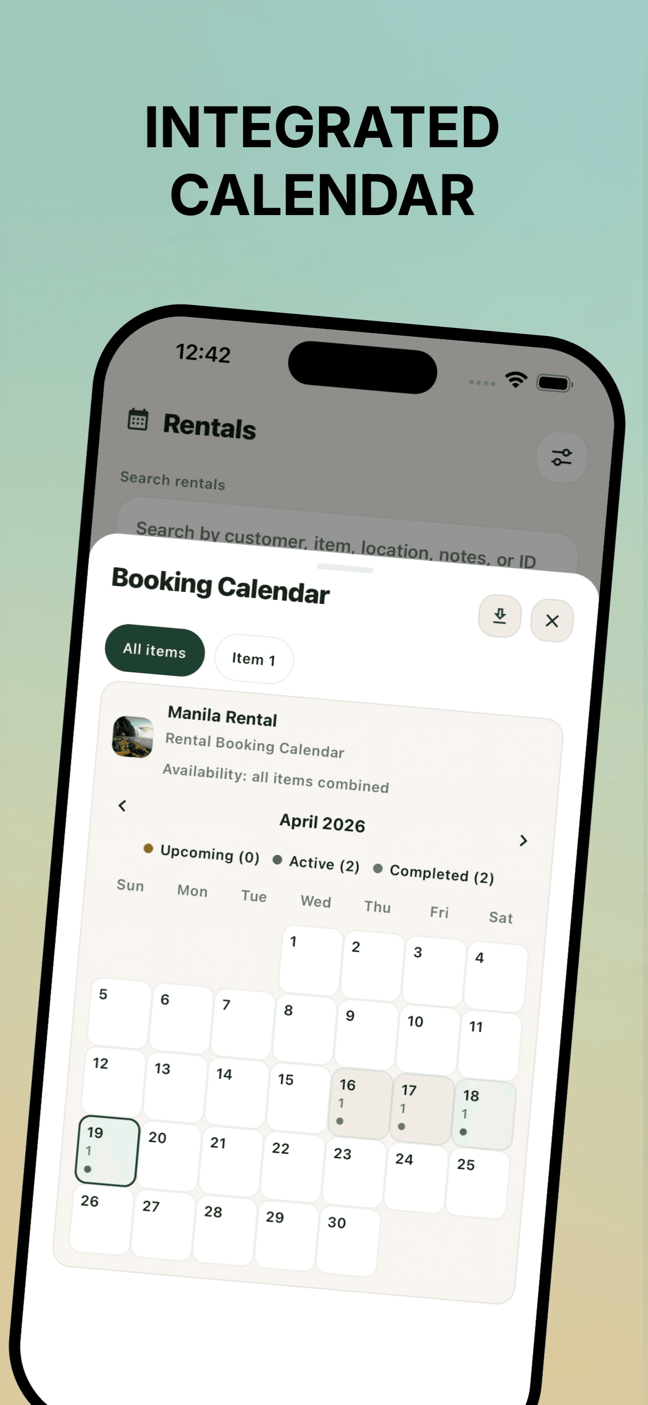 Integrated booking calendar with availability status