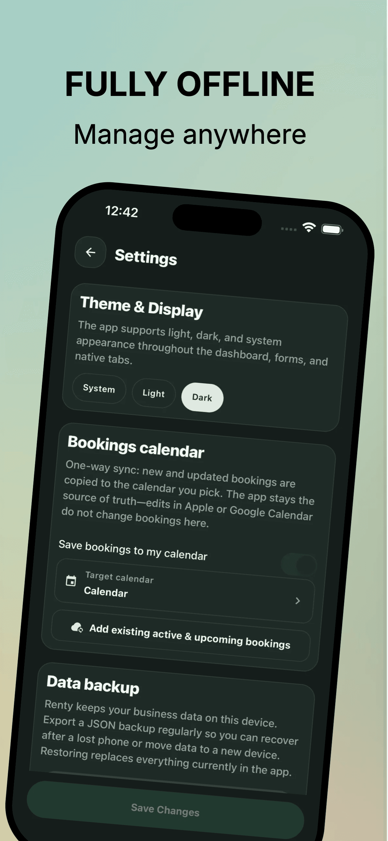 Settings with offline backup and calendar sync